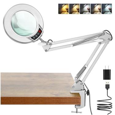 Imagem de Coyeth Lupa 10X Com Luz E Grampo, Suporte De Vidro Real, Lupa Iluminada, 5 Modos De Cor, Lâmpada De Mesa Led Regulável Sem Degraus, Mãos Livres Para Artesanato, Hobby, Leitura, Pintura, Trabalho De
