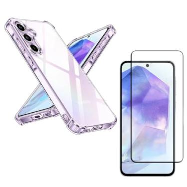 Imagem de Capa Capinha Anti Impacto + Película Premium 9D Cerâmica Para Galaxy A55 Tela De 6,6 Polegadas - (Bluepink)