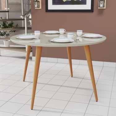 Imagem de Mesa De Jantar Redonda 4 Lugares Com Pés Palito E Tampo De Vidro MDF -