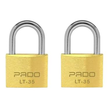 Imagem de Kit 2 Cadeados Lt 35mm Pado Latão Maciço Haste Aço 2 Chaves