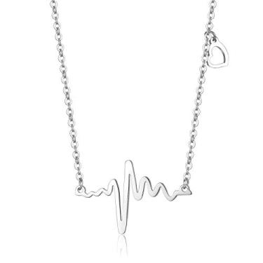 Imagem de Zillaly Colar feminino de enfermeira, colar moderno de batimento cardíaco, ajustável, ouro 14K, para mulheres elegantes, Metal