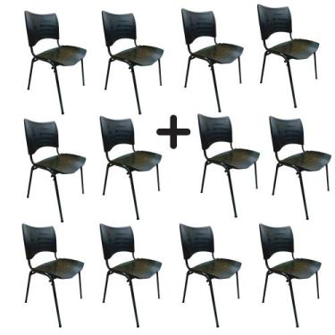 Imagem de Kit 12 Cadeira Plásticas Empilhável preta escritório bar - HENVIFER