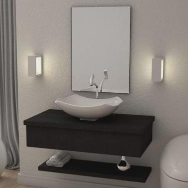 Imagem de Conjunto Bancada para Banheiro com Cuba Abaulada L42 e Prateleira Metrópole 805W