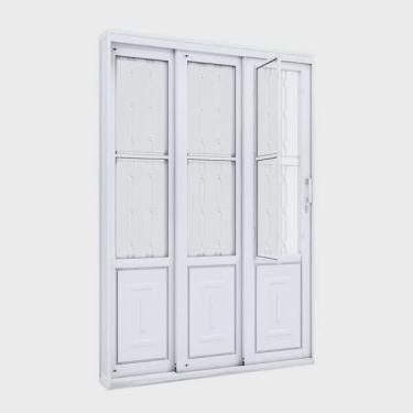 Imagem de Porta de Aço de Correr Lateral com Postigo e Grade Mosaico 3 Folhas 213x150cm Facilitá Lucasa