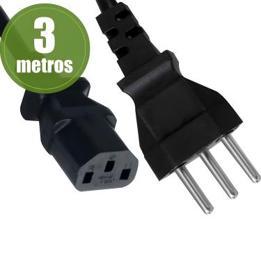 Imagem de Cabo De Força Tripolar 3 Metros, Para Computador, Impressora, Monitor
