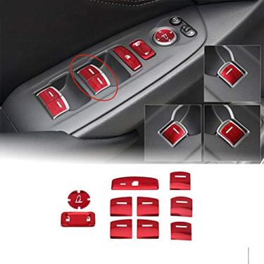 Imagem de Boltry Tampa de botão para apoio de braço de porta de carro de liga de alumínio para carro painel de elevação de janela decoração moldura decalque acessórios 10 peças para Honda Accord 2018-2020 (vermelho)