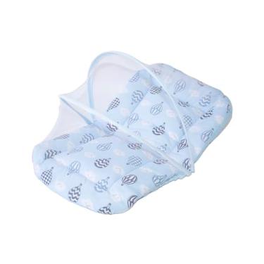 Imagem de Berço Portátil com Mosquiteiro Dobrável Azul | Ninho Redutor Bebê com Colchonete Acolchoado| Proteção Contra Insetos| Ideal para Viagens e Uso Diário