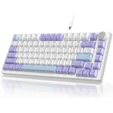 Imagem de ATTACK SHARK x AJAZZ AK820 Teclado mecânico para jogos RGB com fio e botão CNC,layout 75% ANSI,junta de 82 teclas,5 espumas de absorção de som,interruptor linear hot-swap,para PC MAC (Azul Roxo)