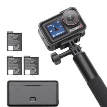Imagem de DJI Combo Osmo Action 5 Pro Adventure, câmera de ação 4K com sensor de 1/3.3 cm, vida útil da bateria estendida de 12h com 3 baterias, estabilização, telas sensíveis ao toque OLED duplas, mini câmera