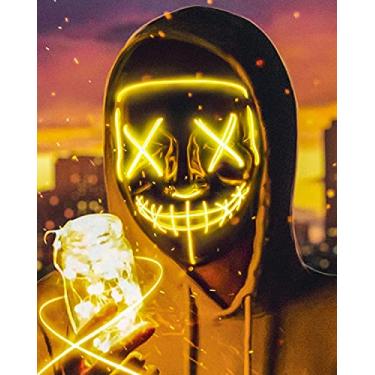 Imagem de JIAOZI Máscara de Halloween, máscara de LED iluminada, máscara assustadora para festivais, cosplay, fantasia de Halloween, baile de máscaras (amarelo)