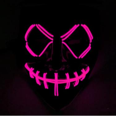 Imagem de JIAOZI Máscara de Halloween, máscara de LED iluminada, máscara assustadora para festivais, cosplay, fantasia de Halloween, baile de máscaras (rosa), G