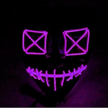 Imagem de JIAOZI Máscara de Halloween, máscara de LED iluminada, máscara assustadora para festivais, cosplay, fantasia de Halloween, festas de baile de máscaras (roxa)
