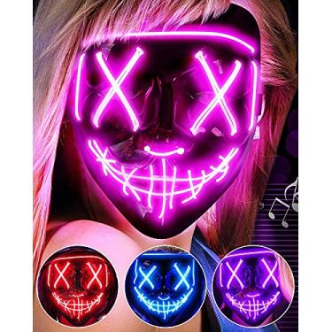 Imagem de JIAOZI Máscara de Halloween, máscara de LED com luz de LED, máscara assustadora para festivais, cosplay, fantasia de Halloween, baile de máscaras (rosa)