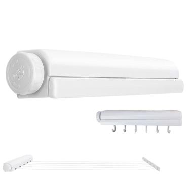 Imagem de Varal Rstratil de Parade Extensivel Ajustavel 6 Ganchos 5 Cordas Lavanderia Secador de Roupa Toalha Casa Apartamento Organizaçao Multiuso