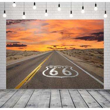 Imagem de CORFOTO Tecido 1,5 x 0,9 m Rota 66 pano de fundo National Scenic Desert Byway Road Backdrop for Road Trip Party Backdrop Travel Theme Birthday Banner Men Kids Photoshoot Artístico Retrato Adereços