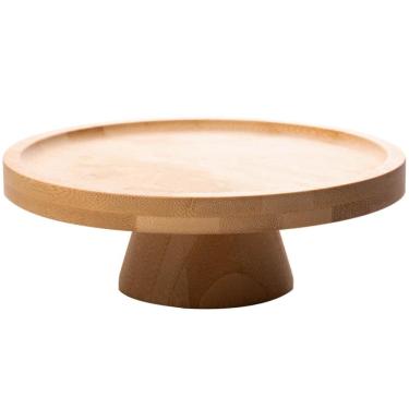 Imagem de Prato para Bolo em Bambu com Pé 20x7cm Lyor Redondo Boleira Pequena com Pedestal