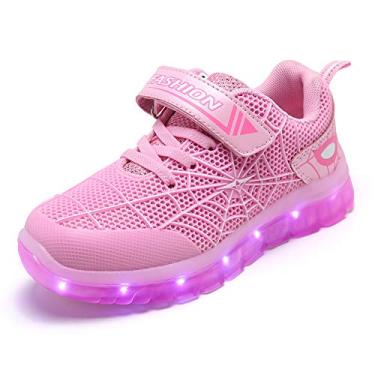 Imagem de BFOEL Tênis de caminhada com luz de aranha para meninos e meninas com carregamento USB, aniversário, Ação de Graças, Natal, melhor presente, Rosa - branco, 8 Toddler