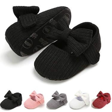 Imagem de Sapatilhas infantis Mary Jane Sapatilhas sociais Sola macia Sapatos para bebês meninas Sapatos para bebês Princesa Primeiros Passos, Bow Black, 0-6 Months Infant