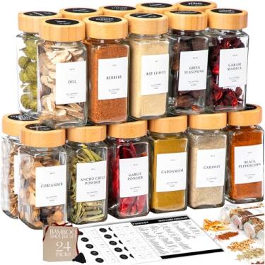 Imagem de FINESSY Spice Jars With Label Bamboo Lid, 24 Pcs Seasoning Organizer Spice Containers Labels, Spice Bottles Empty Glass Spice Jars Labels and Organizer, Spice Sets
