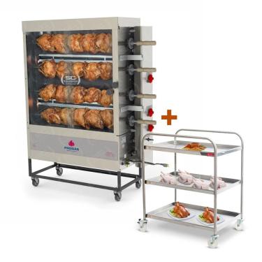 Imagem de Assador De Frango Gás 4 Espetos Tubular Pr-623 Progás + Carrinho Inox Imeca Bivolt