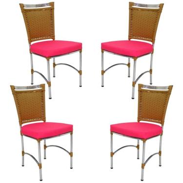 Imagem de 4 Cadeiras Em Alumínio E Fibra Sintética Jk Cozinha Edícula Avelã E Pink