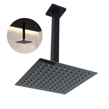 Imagem de Ducha Chuveiro Inox 20x20 Preto Fosco Suporte Teto Luxo Quadrado Area Externa Banheira...