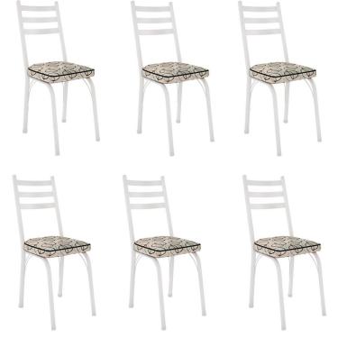Imagem de Kit 6 Cadeiras Para Cozinha Tubular D-13 Nara De Aço Branco-cedro
