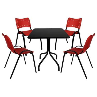 Imagem de Jogo Mesa 70x70 Preta Para Bares E Restaurantes Com 4 Cadeiras Iso Vermelha