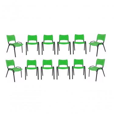 Imagem de Kit 12 Cadeiras Iso Escritório Comércio Verde Base Preta