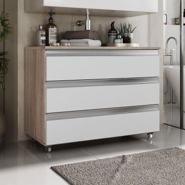 Imagem de Gabinete Banheiro Rodinhas Joia 80cm 03 Gavetas Madeirado Branco