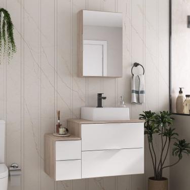 Imagem de Conjunto Gabinete Banheiro Nivus 80 (gabinete+espelheira+cuba) Madeirado Branco