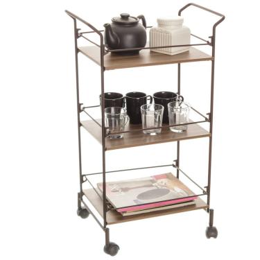 Imagem de Carrinho De Bebidas Decorativo Retangular 3 Andares Aço Corten-castanho