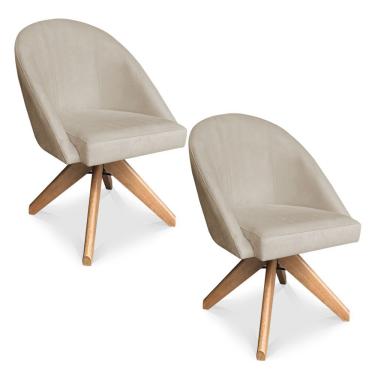 Imagem de Kit 02 Poltronas Cadeira Giratória Bela Veludo Base De Madeira - Pallazio Cor Azul Marinho