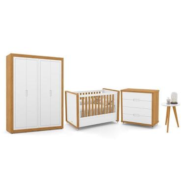 Imagem de Dormitório Tutto New 4 Portas, Cômoda, Berço Branco Soft-freijó E Mesinha - Matic Móveis Branco Soft-freijó