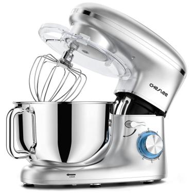 Imagem de Batedeira Cheflee, 600W 6 Marchas com Tigela de 6,5 Litros em Inox, Gancho para Massas, Batedor de Claras, Ideal para Cozinheiros Amadores.
