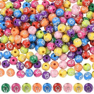 Imagem de SOFPLATE 1 caixa com cerca de 500 peças de contas cruzadas redondas contas de acrílico a granel pequeno revestimento de plástico de 8 mm bola colorida espaçadores de crucifixo ocidental para