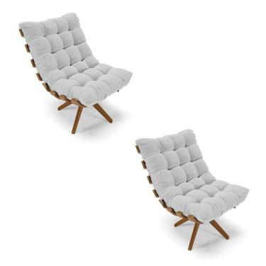 Imagem de Kit 02 Poltronas Giratória Costela Linho A05 Cinza Claro - D'ROSSI