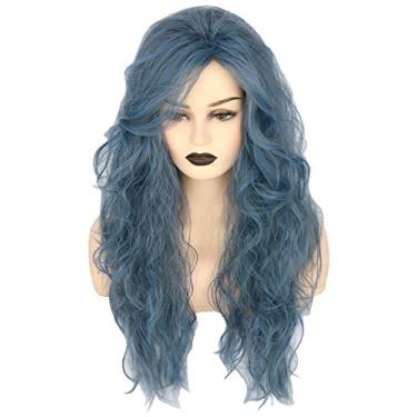 Imagem de Topcosplay Perucas Femininas Com Peruca Fantasma Afro Azul Cinza Longa Cosplay Festa De Halloween