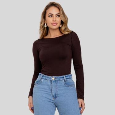 Imagem de Blusa Feminina Manga Longa Suplex - Mayara Manzano, GG, Marrom