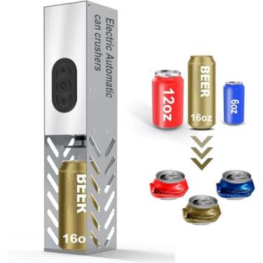 Imagem de Fstcrt Triturador De Latas Elétrico, Trituradores Automáticos Para Reciclagem Montados Na Parede, Compactador Lixo 12 Oz A 16 Oz, Alumínio Água Com Gás, Refrigerante, Cola E Cerveja