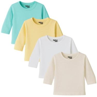 Imagem de Kit 4 Camiseta Manga Longa Lisa Bebê Menino Menina P M G - BigToon Kid