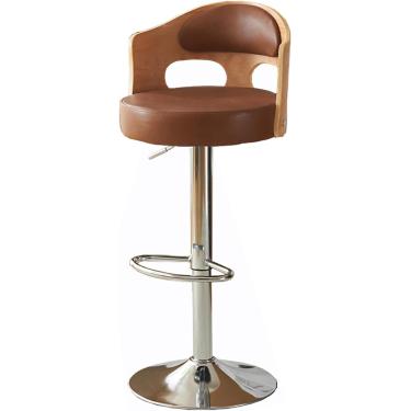 Imagem de Bancos De Bar De Metal De Design Artístico, Encosto De Madeira Maciça Envolvida, Banco Giratório De Assento De Couro, Bancos De Ilha De Cozinha Elevatórios Para Sala De, Yellow, Cowhide 1pcs