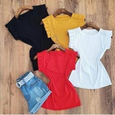 Imagem de blusa feminina manga babado malha canelada moda - Filo modas, Azul, G