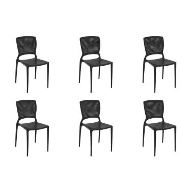 Imagem de Kit 6 Cadeiras Cozinha Jantar Tramontina Safira em Polipropileno Preto