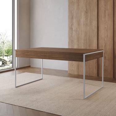 Imagem de Mesa Industrial Caixote Filadélfia Tampo 120x75 Amêndoa Base Ferro Branco