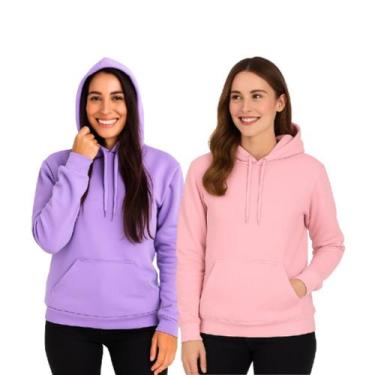 Imagem de Kit 2 Moletons Feminino Confortável Blusa de Frio Algodão Canguru - M.