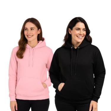 Imagem de Kit 2 Moletons Feminino Confortável Blusa de Frio Algodão Canguru - M.