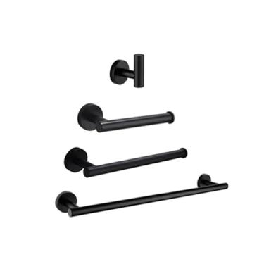 Imagem de Conjunto de barra de toalha dourada escovada - Suporte redondo de papel higiênico de aço inoxidável, ganchos para roupão - Acessórios para banheiro, preto, conjunto de 4 peças
