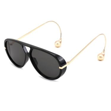 Imagem de FEISEDY Óculos de sol aviador grandes com design de brinco para mulheres, armação grande e luxuosa, óculos escuros de designer para mulheres B0296, Preto/preto, 62mm