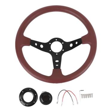 Imagem de MAVIS LAVEN 14in Volante Esportivo de Corrida, Volante Esportivo Universal Em Couro PU Com Estrutura de Alumínio para Adaptador de Cubo Com 6 Furos